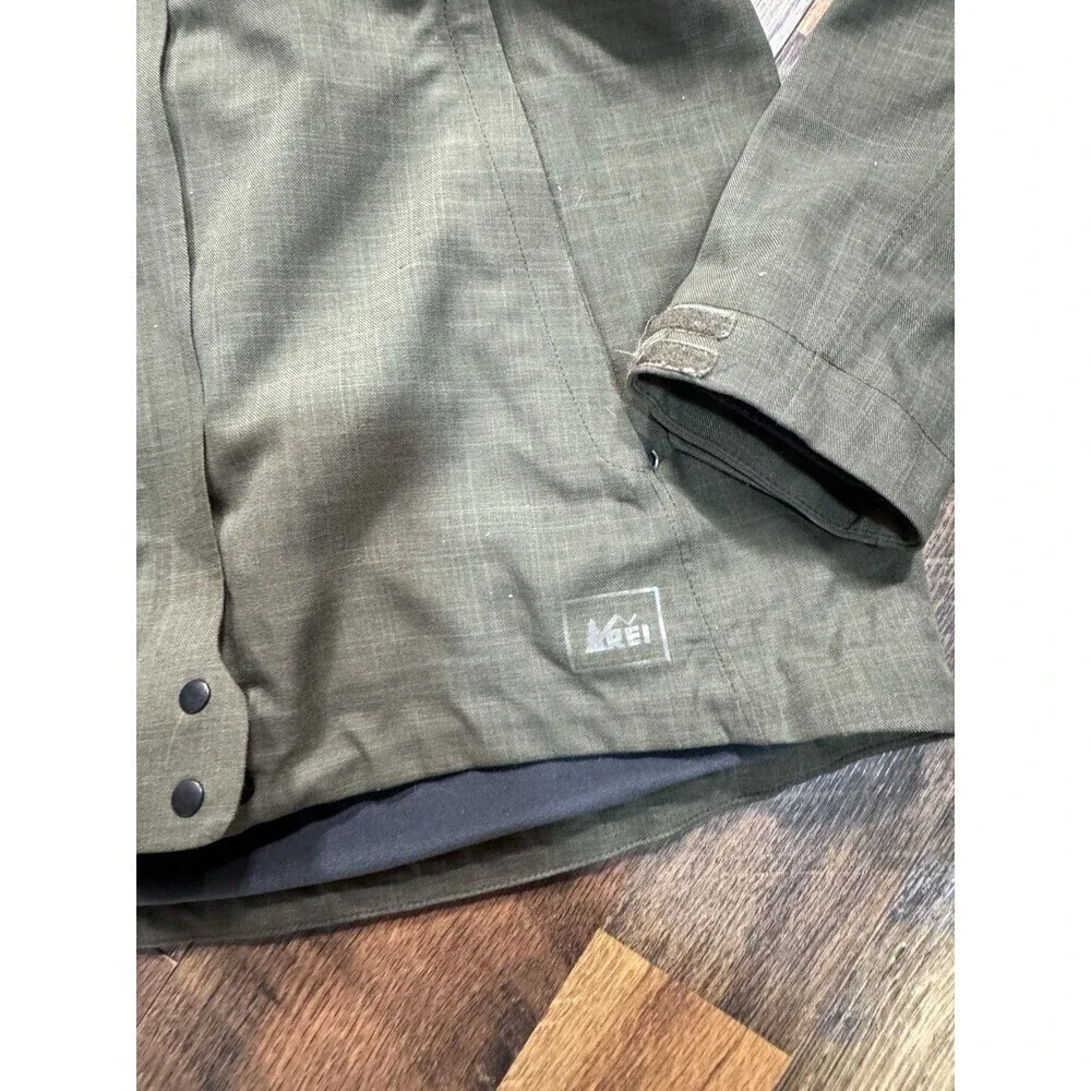 REI Jacket Women's small Soft Shell Fleece Lined Green Hooded Full Zip Coat - Picture 2 of 8